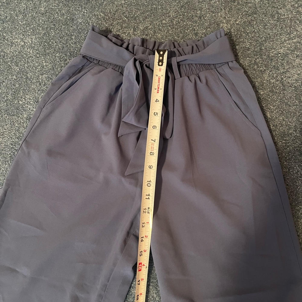 Blue women’s high waisted belted trouser pants - Picture 4 of 7
